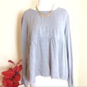Anthropology soft grey peplum top.